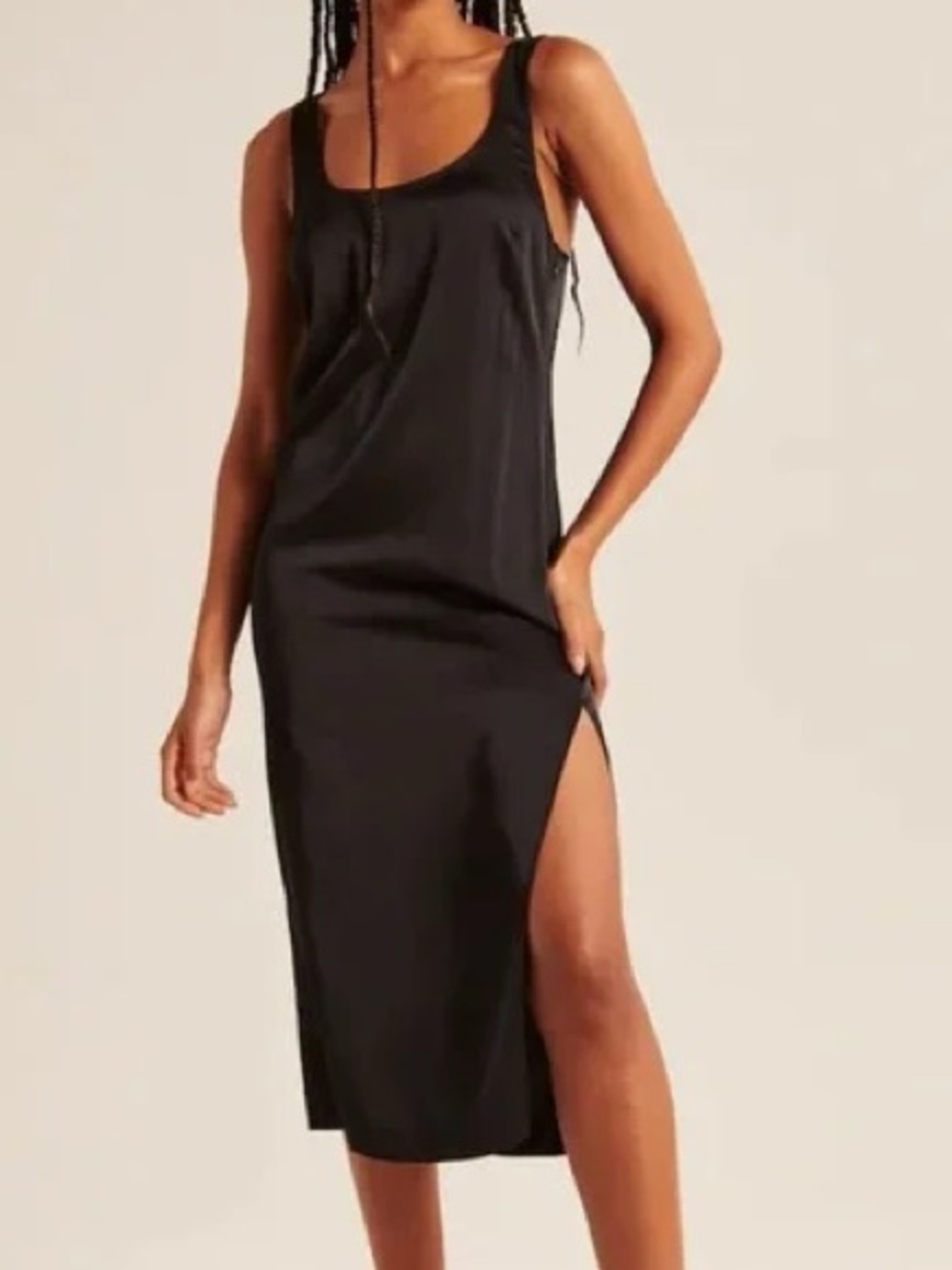 Abercrombie & Fitch Black Satin Slip On Midi Dress Sleeveless Women's MT